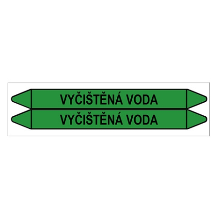 Značení potrubí, vyčištěná voda,2 ks, 450 × 52 mm